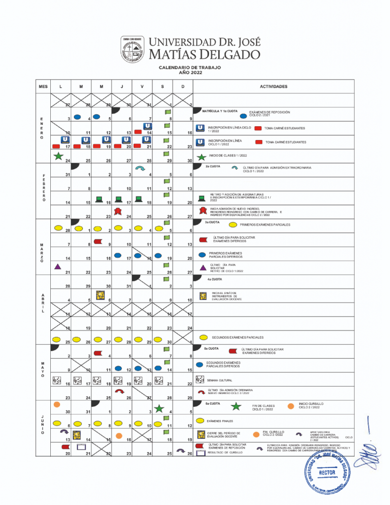 Calendario Universidad Dr. José Matías Delgado